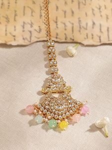 Conjunto de collar étnico chapado en oro con cristales de imitación y perlas para mujeres, joyería de boda. - Product Image 6