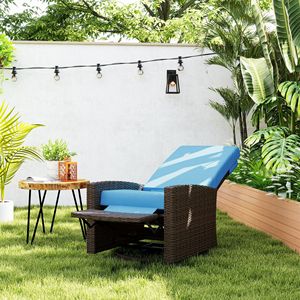 Poltrona Reclinabile Girevole in Vimini Blu Cielo Resistente all'Acqua con Poggiapiedi Sollevabile e Rotazione a 360° - Product Image 2