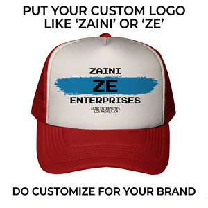 Casquette Trucker 5 Panneaux en Maille de Polyester Mousse Premium 220 GSM Blanc Bleu avec Logo Brodé Personnalisé – Vente en Gros - Product Image 2