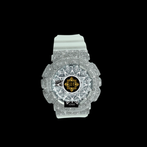 Montre G-Sh0ck de luxe sertie de diamants, bracelet noir avec finition argentée de qualité supérieure, résistante à l'eau, cadeau de mariage ou de fiançailles, unisexe - Product Image 1