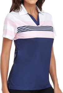OEM 2026 Custom made Women's Color Blocked Polo Shirt Short Sleeve Quick Dry Casual Sport <b>Top</b> <b>Navy</b> Pink White Design - Product Image 2