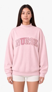 Sudadera Oversize de Cuello Alto para Mujer, Verde, con Estampado de Letras 'Nurse', Ropa Personalizada al por Mayor - Product Image 2