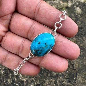 Bracelet ajustable en argent sterling 925, turquoise, fait main, luxueux, minimaliste, avec pierres précieuses, cadeau pour elle, anniversaire - Product Image 2