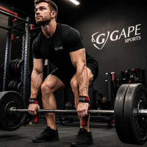 Sangles de levage GAPE SPORTS noires et rouges en polyester et nylon, haute élasticité, antidérapantes, pour la musculation et l'entraînement de force - Product Image 2