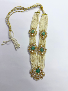 Ensemble de colliers longs et pendantes en laiton plaqué or 18 carats avec cristaux de pierres précieuses d'amazonite naturelle et perles d'imitation, idéal pour les mariages - Product Image 2