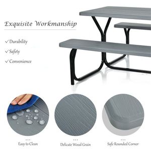 Gray Picnic <b>Table</b> <b>Bench</b> Garden <b>Set</b> - Product Image 6