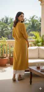 Conjunto de 3 Piezas de Kurta Larga Negra Sólida para Mujer, Ropa Étnica Festiva Elegante, Tela de Lona, Ropa India y Pakistaní - Product Image 2