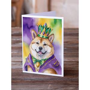 Akita King of Mardi Gras Whimsical A7 Tarjetas de notas en blanco Paquete de 8 con sobres Tarjetas de felicitación de tamaño 5x7 - Product Image 2