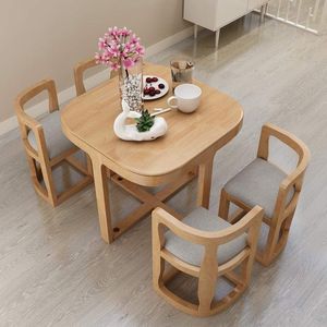 Ensemble de table à manger en teck moderne, ensemble de chaises en bois massif minimaliste Japandi pour café, appartement, restaurant et mobilier de maison - Product Image 1