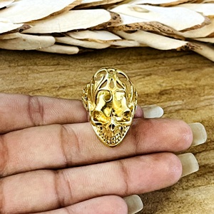 Latest New Design <b>Skull</b> <b>Ring</b> Gothic Brass Jewelry Men 18k Gold Plated Filigree Cutout Punk Skeleton Statement Wholesale/OEM/ODM - Product Image 2