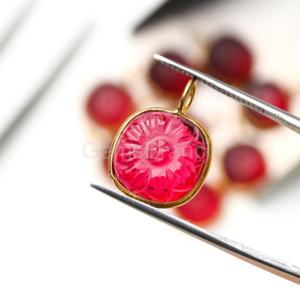 Colgante de plata de ley con baño de oro vermeil, con flor tallada de granate y cuarzo, joyería de cristal curativo para ella, a la moda. - Product Image 2