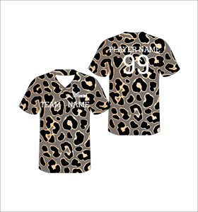 เสื้อเบสบอลพิมพ์ลายเสือดาวแบบซับลิเมชั่น คอวี แขนสั้น ยูนิเซ็กซ์ ระบายอากาศได้ดี ผลิตจากโพลีเอสเตอร์ ชุดทีมสำหรับผู้ใหญ่ ใช้ได้ทุกฤดู - Product Image 1