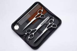 Ensemble de ciseaux de coiffure professionnels avec peignes, lames en acier inoxydable, manche long, pour droitiers, usage en salon - Product Image 3
