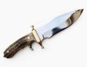 Outil utilitaire artisanal en acier inoxydable à haute teneur en carbone, avec double garde en laiton et manche en corne de cerf naturelle - Product Image 3