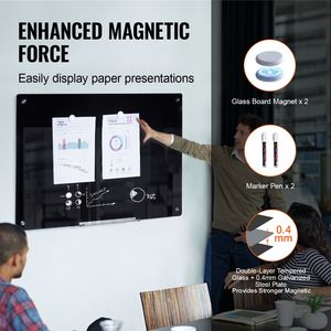 Tableau blanc magnétique en verre 36"x24" mural grand format sans cadre effaçable à sec avec plateau à marqueurs en plastique et gomme - Product Image 3