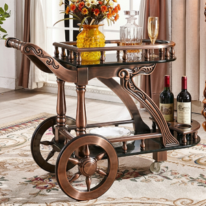 Chariot de bar mobile classique européen de luxe, chariot de service couleur laiton antique pour hôtel et banquet, OEM - Product Image 4