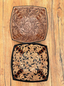 Organizador de escritorio de cuero mecanizado a mano, cuencos, bandeja de cuero genuino Floral occidental, artículos decorativos hechos a mano para el hogar, decoración elegante - Product Image 3