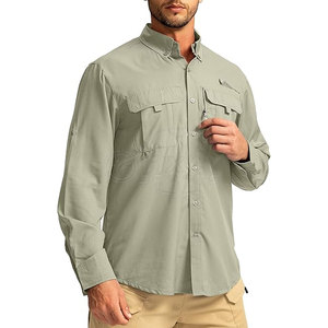 Chemise de travail unisexe haute visibilité, grande taille, manches longues, olive kaki, coton respirant avec poches poitrine - Product Image 1