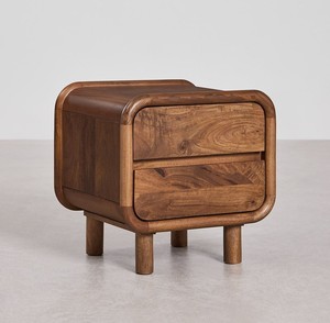 Modern Wooden Nightstand with Two Drawers <b>Midcentury</b> Design Bedroom Storage Furniture - Product Image 1
