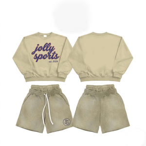 Men's Premium Cotton Polyester Fleece Sweatshirt And Shorts <b>Set</b> Cream Embroidery Custom Logo Sweatshirt shorts <b>set</b> for men's - Product Image 6