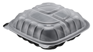Contenedor de Alimentos para Llevar de Plástico Negro con 3 Compartimentos y Tapa Transparente, Diseño Moderno Desechable, Contenedor de PP Bicolor con Bisagras - Product Image 4