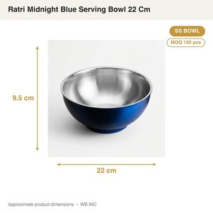 Bol de service artisanal en acier inoxydable SS304 bleu nuit 22 cm – Décoration élégante pour la maison, idéal pour hôtels et mariages - Lot de 2 - Product Image 4