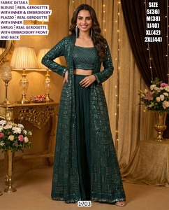 Ensemble trois pièces Noor E Raat en georgette brodée, coupe sirène modeste, longueur ras du sol, taille naturelle, tissu respirant - Product Image 4