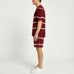 Men's Burgundy Tie Dye Striped Crew Neck T Shirt And Shorts <b>Set</b> Casual <b>Knitted</b> Summer Outfit With Matching Shorts - Product Image 3