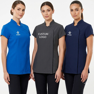 Tunique personnalisable en faux lin pour femmes, respirante et écologique, uniformes d'infirmière brodés pour SPA, salons de beauté, hôpitaux - Product Image 1