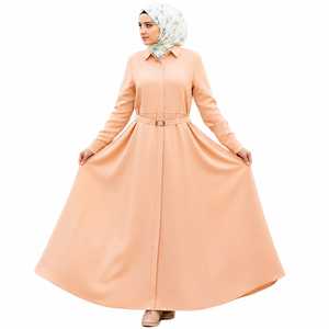 Elegante Vestido Maxi Musulmán para Mujer, Manga Larga, con Cinturón, Estilo Abaya Modesto, Diseño Liso Informal, Vestido Largo - Product Image 1