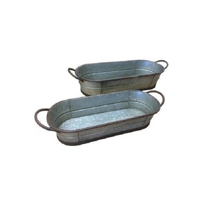 Jardinière en métal galvanisé écologique pour jardin, balcon, salon, utilisation intérieure/extérieure avec design rond et poignée - Product Image 4