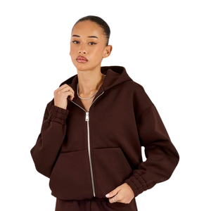 Ensemble de survêtement à capuche zippé pour femme, haut à manches longues et pantalon droit à taille élastique, tenue décontractée deux pièces - Product Image 3