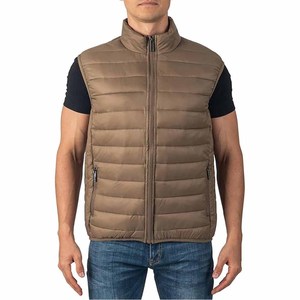 Chaqueta de invierno para hombre con cuello alto, sin mangas y bolsillo con cremallera, acolchada negra, tipo puffer de media manga - Product Image 1