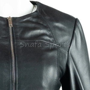 Veste en cuir élégante pour femme, coupe slim, style motard, tendance, vêtement d'extérieur hiver, manteau en cuir premium - Product Image 3