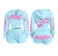 2026 Ensembles de sweats à capuche et shorts personnalisés pour femme, grande taille, gris délavé à l'acide, 420 GSM, coupe courte et ample, broderie hiver
