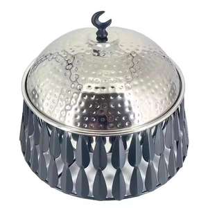 Recipiente para Calentar Comida de Acero Inoxidable Martillado con Soporte Decorativo, Calentador de Comida Redondo Tipo Buffet para Hoteles y Servicios de Catering - Product Image 1