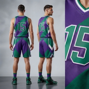 Ensemble Maillot et Short de Football Personnalisé Ma-Attiera Violet Vert, Motif Géométrique, Maille Respirante, Uniforme d'Équipe pour Hommes Adultes, Sublimation - Product Image 4