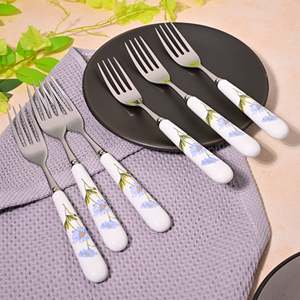 Ensemble de 6 petites fourchettes en métal avec manche en céramique, motif marguerites, en acier inoxydable, pour usage en restaurant, fruits, desserts, décoration d'Halloween - Product Image 3