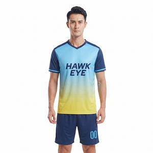 ชุดเสื้อฟุตบอลผู้ชายฮอว์คอายสีไล่ระดับคอวีแขนสั้นชุดกีฬาดูดซับความชื้น - Product Image 1