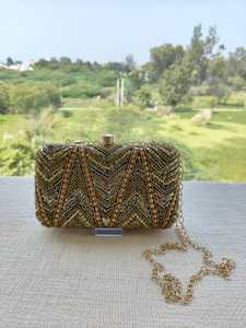 Elegant Beaded <b>Sequin</b> Clutch Bag With Chain Strap Geometric Pattern Evening Women's <b>Handbag</b> - Product Image 1