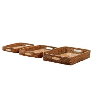 Juego de 3 bandejas de almacenamiento de ratán natural sostenible con asas, rectangulares, estilo del Sudeste Asiático, para uso en la cocina y el escritorio. - Product Image 4
