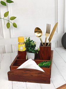 Porte-ustensiles en bois, support à couverts, organisateur de cuillères, fourchettes et couteaux, rangement pour comptoir de cuisine, support en bois rustique - Product Image 3