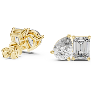 Boucles d'oreilles clous en or jaune avec diamants de laboratoire taille émeraude, double pierre, pour femme - Product Image 2