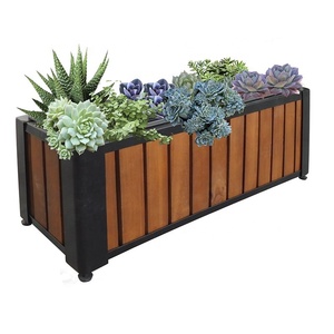 Jardinière rectangulaire en bois moderne et durable marron surélevée avec cadre en acier enduit de poudre pour la décoration extérieure de jardin à la maison - Product Image 1