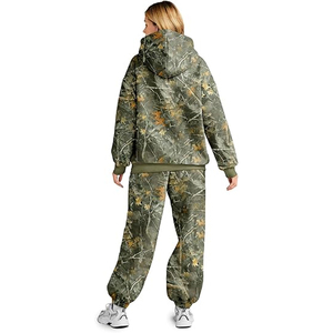 Conjunto de Sudadera con Capucha de Algodón y Forro Polar para Mujer, Pantalones Deportivos de Pierna Recta, Atuendo Cómodo con Estampado de Camuflaje - Product Image 3