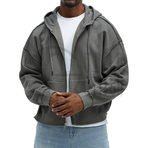 Sudadera con capucha Distress con cremallera, oversize, con bajo en contraste gris, tipo jersey - Product Image 2