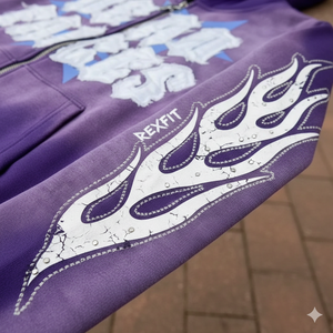 Printed Premium Quality Zipper Blue Hoodie <b>Rhinestone</b> Zip up <b>Jacket</b> Acid Wash Vintage Washed Men Fleece Streetwear Hoodie - Product Image 4