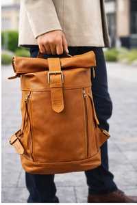 Genuine Leather <b>Roll</b> Top <b>Backpack</b> Urban Style Laptop Bag Waterproof Cowhide Rucksack Wholesale Supplier LTBP-0031 - Product Image 3