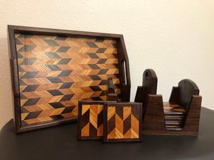 Plateau en bois de noyer moderne avec poignées, plateau de service pour la décoration du salon, idée cadeau pour la maison, artisanat MS, emballage multi-pièces - Product Image 2