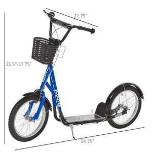 Monopattino Blu Regolabile per Bambini, Ruote da 16 Pollici, Doppi Freni, Materiale in Lega, Plastica e Acciaio, Pieghevole, Leggero, 12V, con Cestino e Portabicchieri - Product Image 3